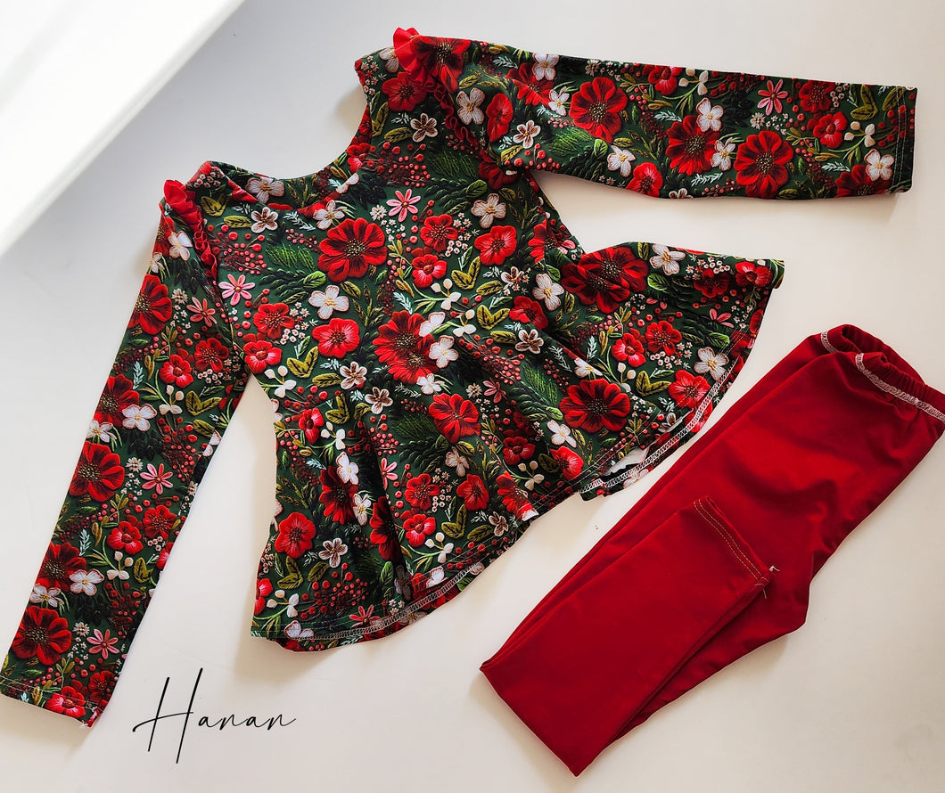 Red and green floral set