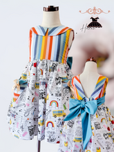 Load image into Gallery viewer, V back rainbow striped pocket dress.
